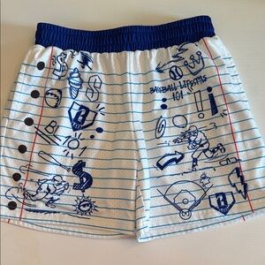 Boys Notebook-Print Baseball Athletic Shorts in White and Navy